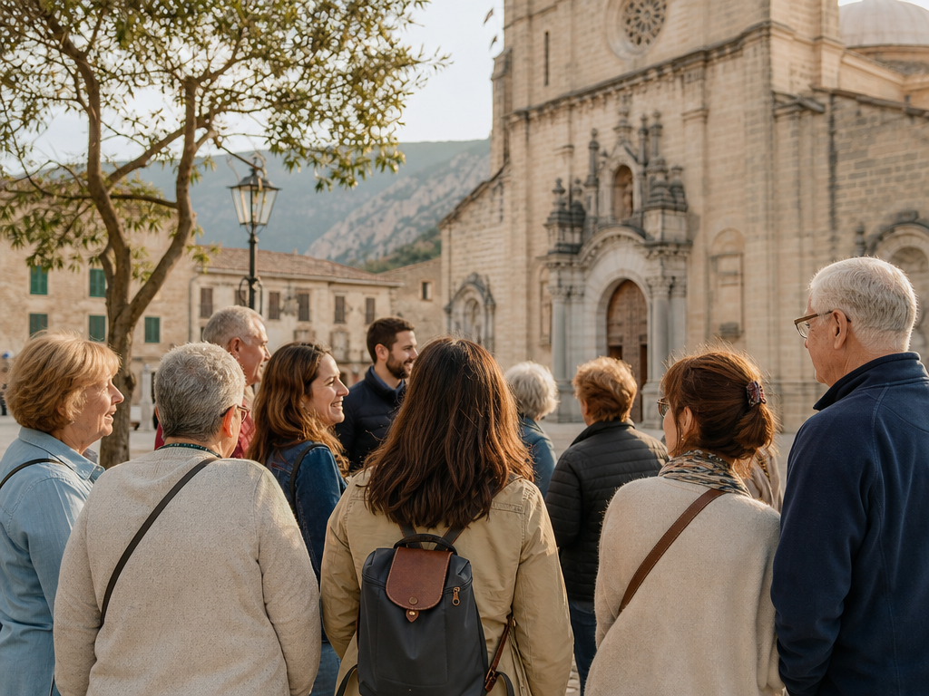 Church group visiting a historic European church